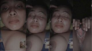 The horny couple enjoys live sex on a video call at night